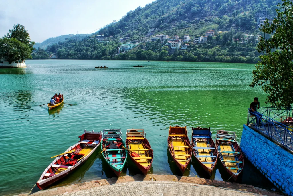 Beautiful Bhimtal Lake surrounded by hills
