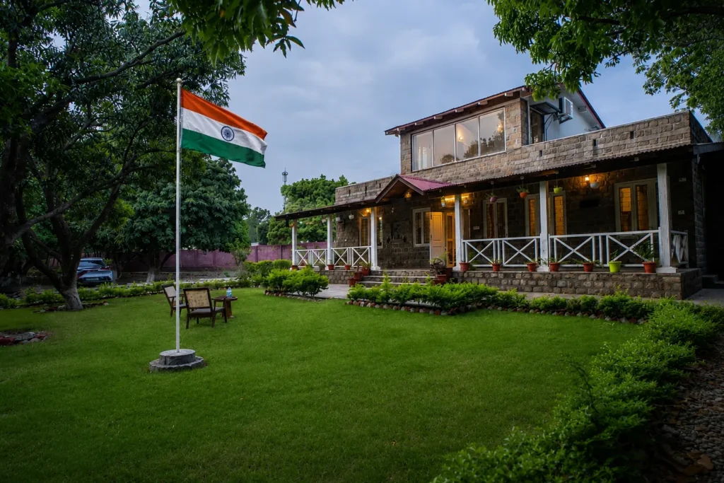 Tierra Stay Villa Arconia Kaladhungi celebrating Independence Day with the Indian flag